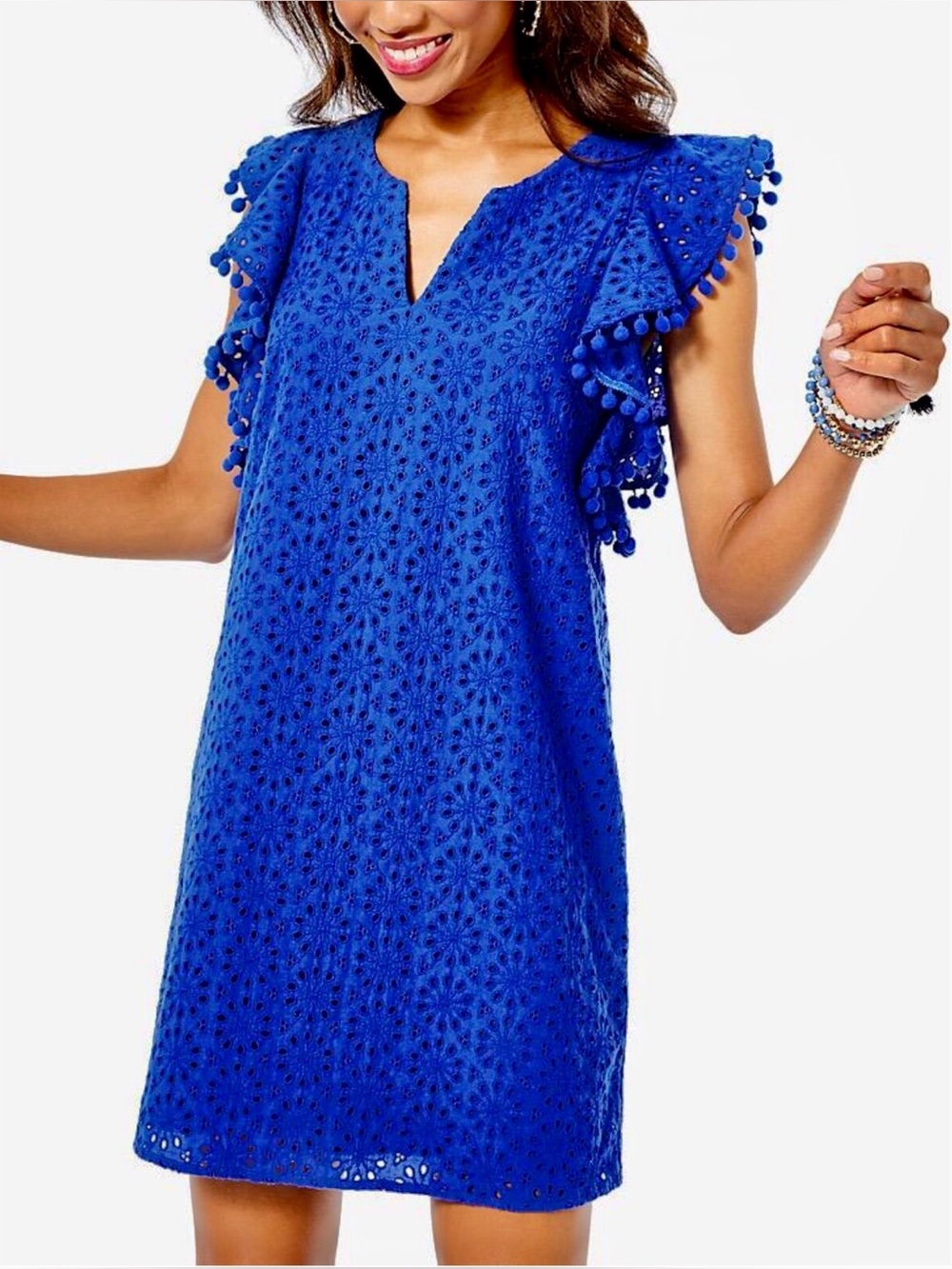 Lilly Pulitzer Astara Dress Baha Blue Neon Sunburst Eyelet Size Small